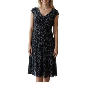 Evan Picone Navy Polka Dot Midi Dress Size 16 Classic Feminine